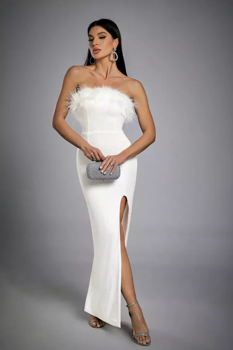 Alayna White Feather Sequin Dress
