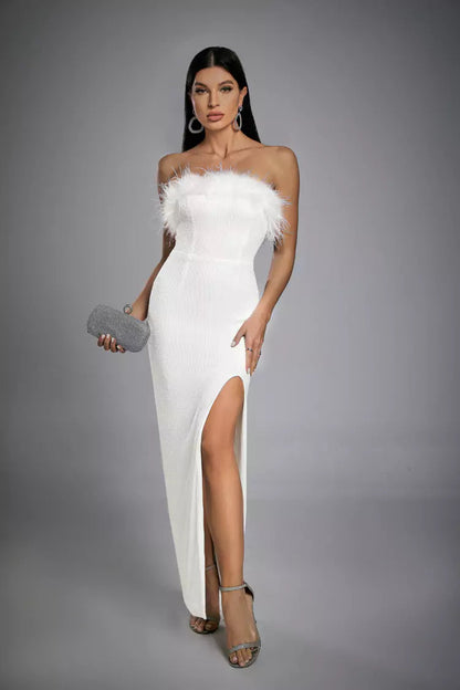 Alayna White Feather Sequin Dress