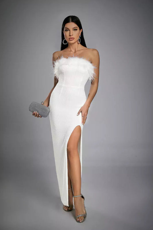 Alayna White Feather Sequin Dress