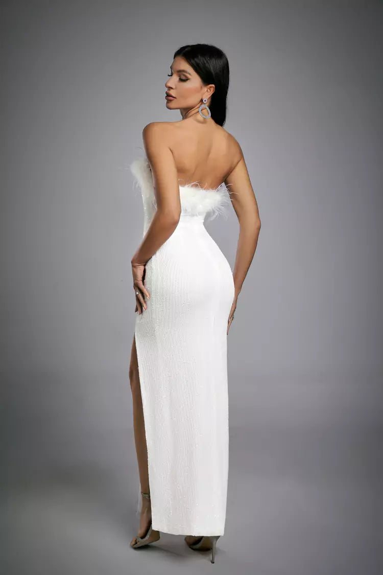 Alayna White Feather Sequin Dress