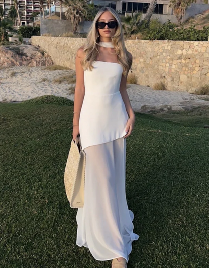 Albarine | Asymmetric overlay chiffon maxi dress