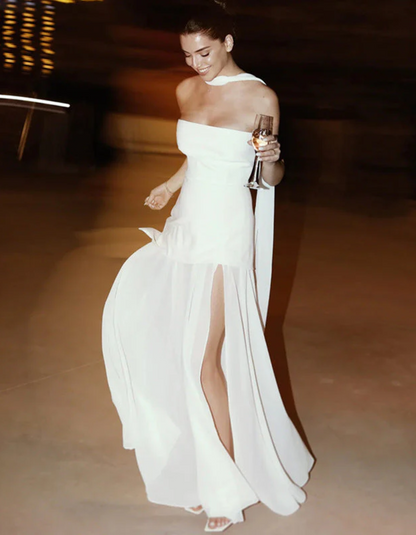 Albarine | Asymmetric overlay chiffon maxi dress