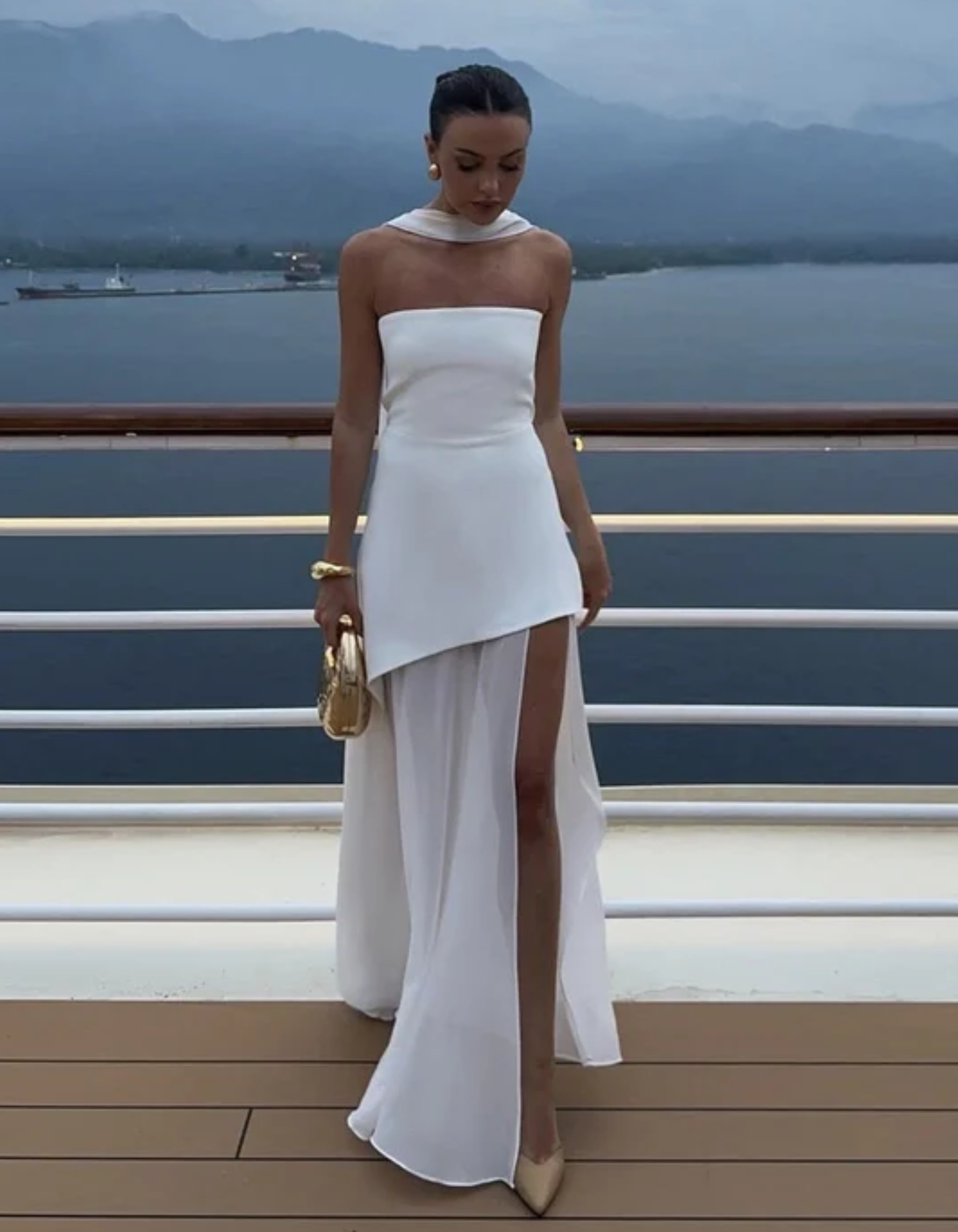 Albarine | Asymmetric overlay chiffon maxi dress