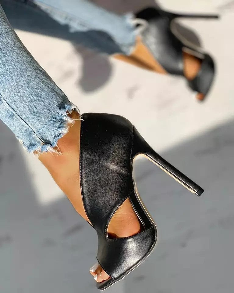 Women's Open Toe Stiletto Faux Leather Heels – Sophisticated High Shoes