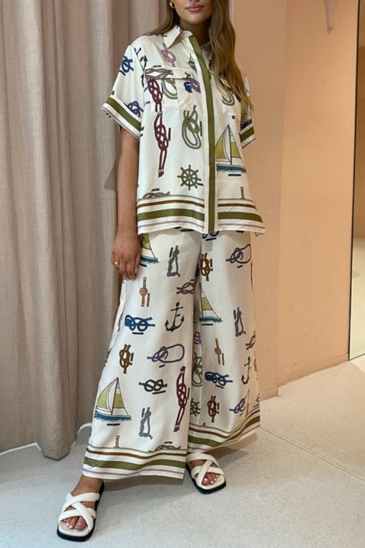 Hand-Drawn Nautical Motifs Pants Set