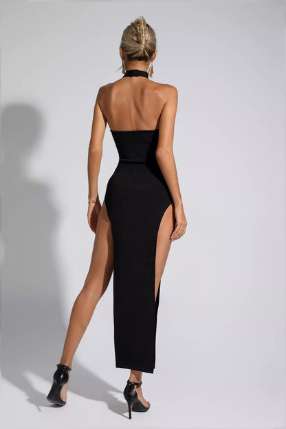 Alessandra Black Halterneck Maxi Dress