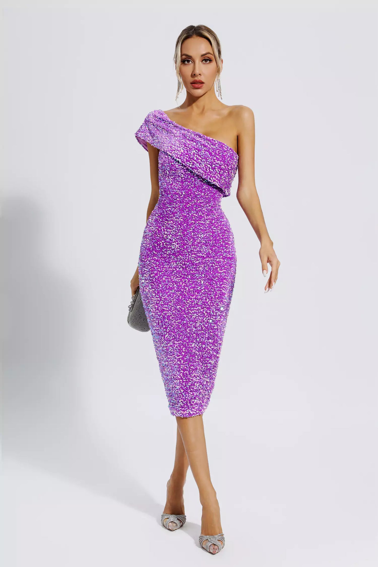 Alexandria Purple Sequin Midi Dress