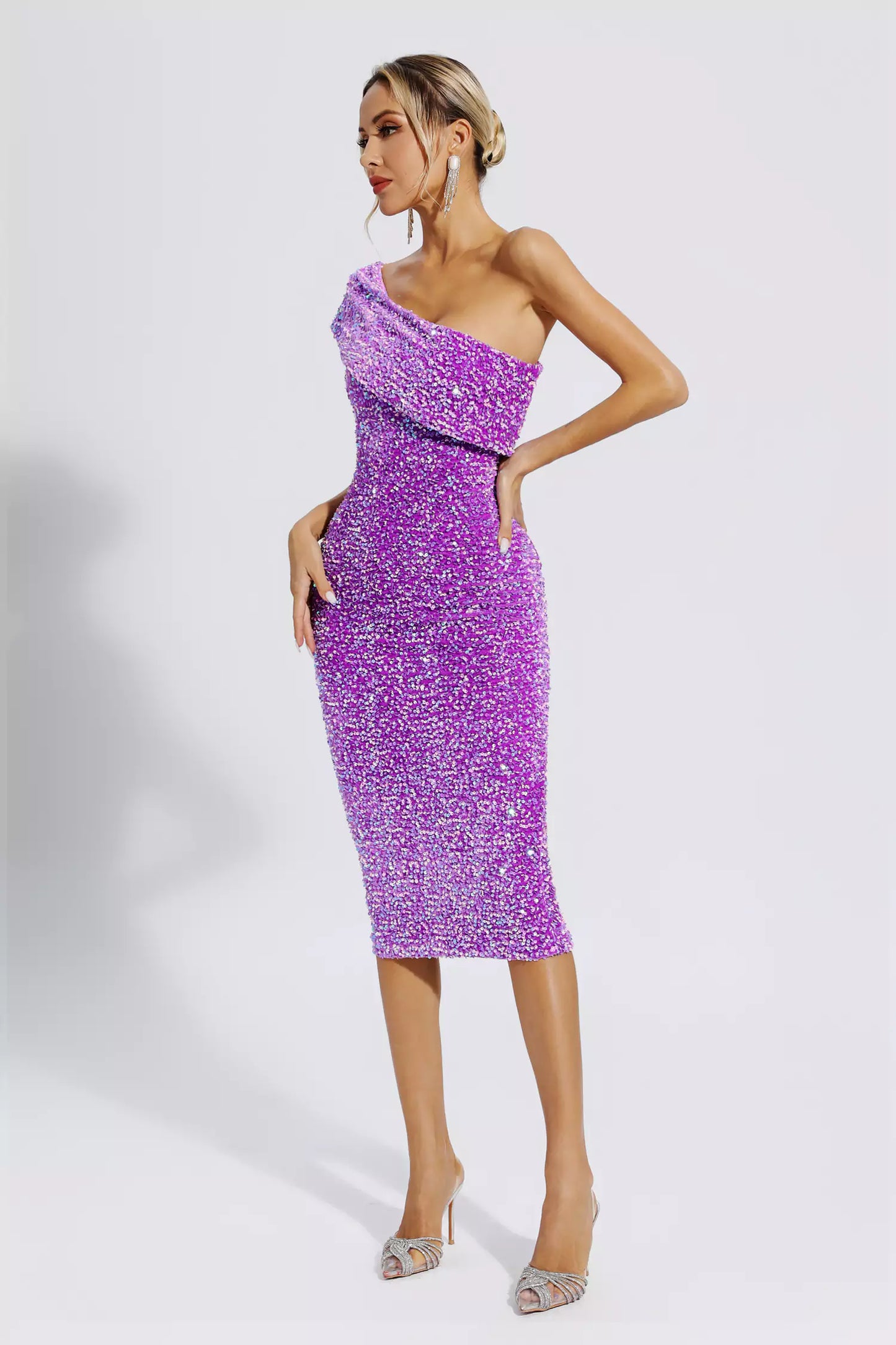 Alexandria Purple Sequin Midi Dress