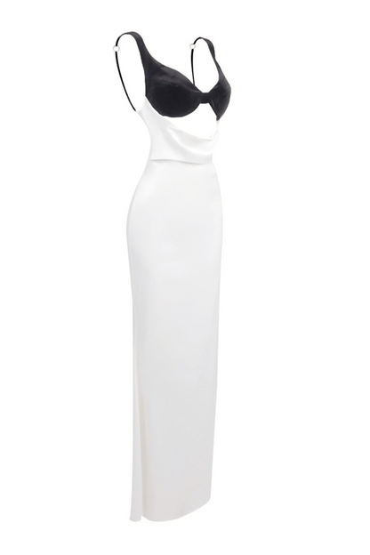 Alfredo Satin Cutout Velvet Maxi Dress - White