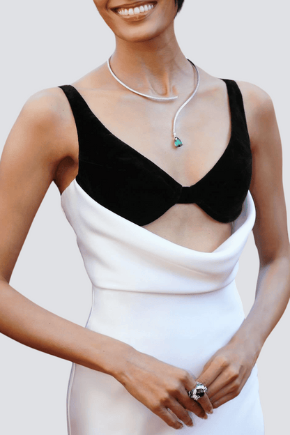 Alfredo Satin Cutout Velvet Maxi Dress - White