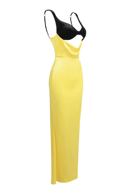 Alfredo Satin Cutout Velvet Maxi Dress - Yellow