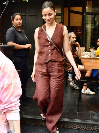 Waist Coat Vest & Wide Leg Pants Coord Set