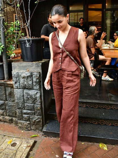 Waist Coat Vest & Wide Leg Pants Coord Set