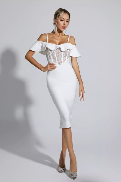 Alicia White Lace Bandage Midi Dress