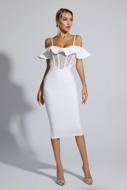 Alicia White Lace Bandage Midi Dress