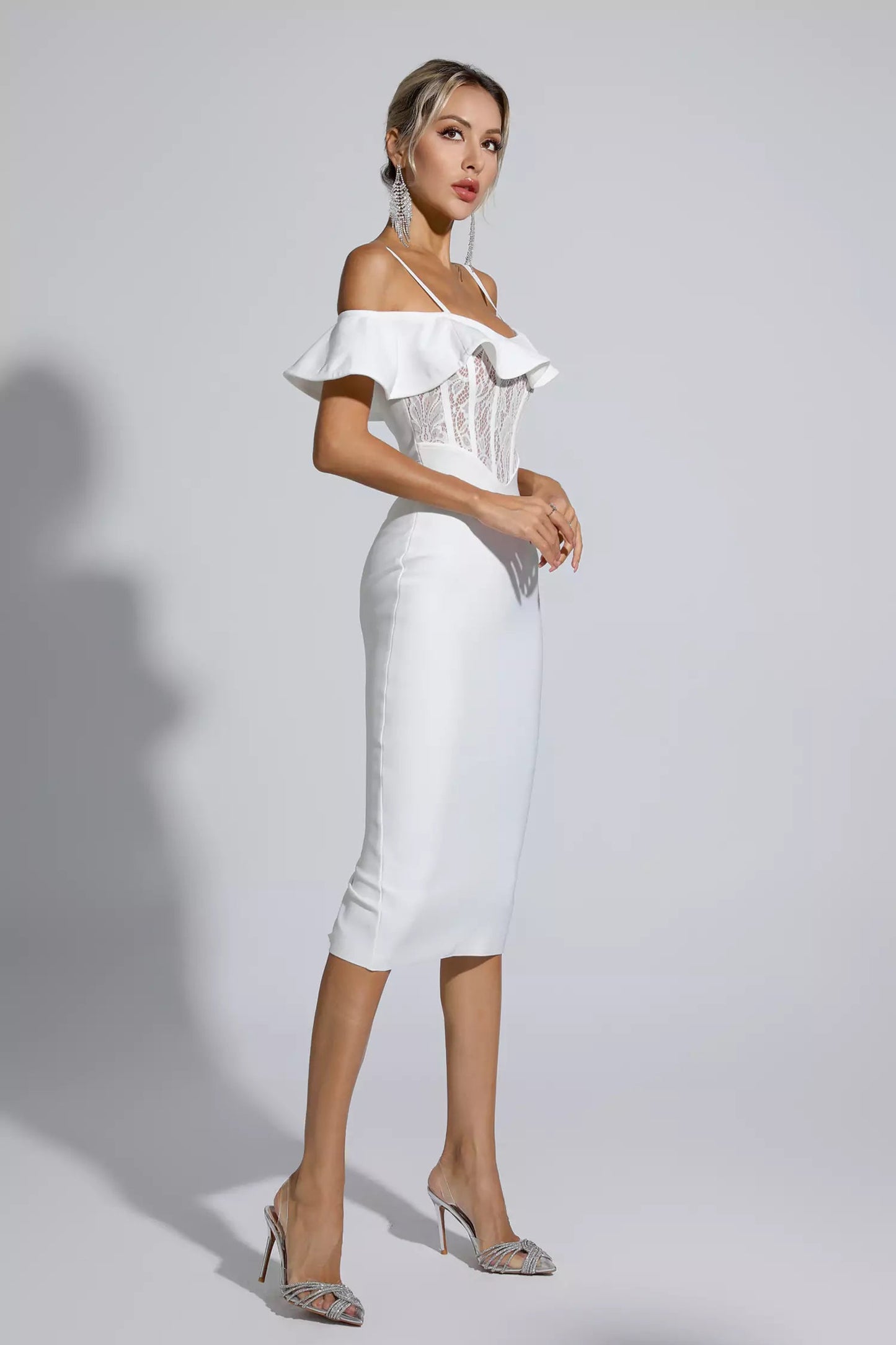 Alicia White Lace Bandage Midi Dress