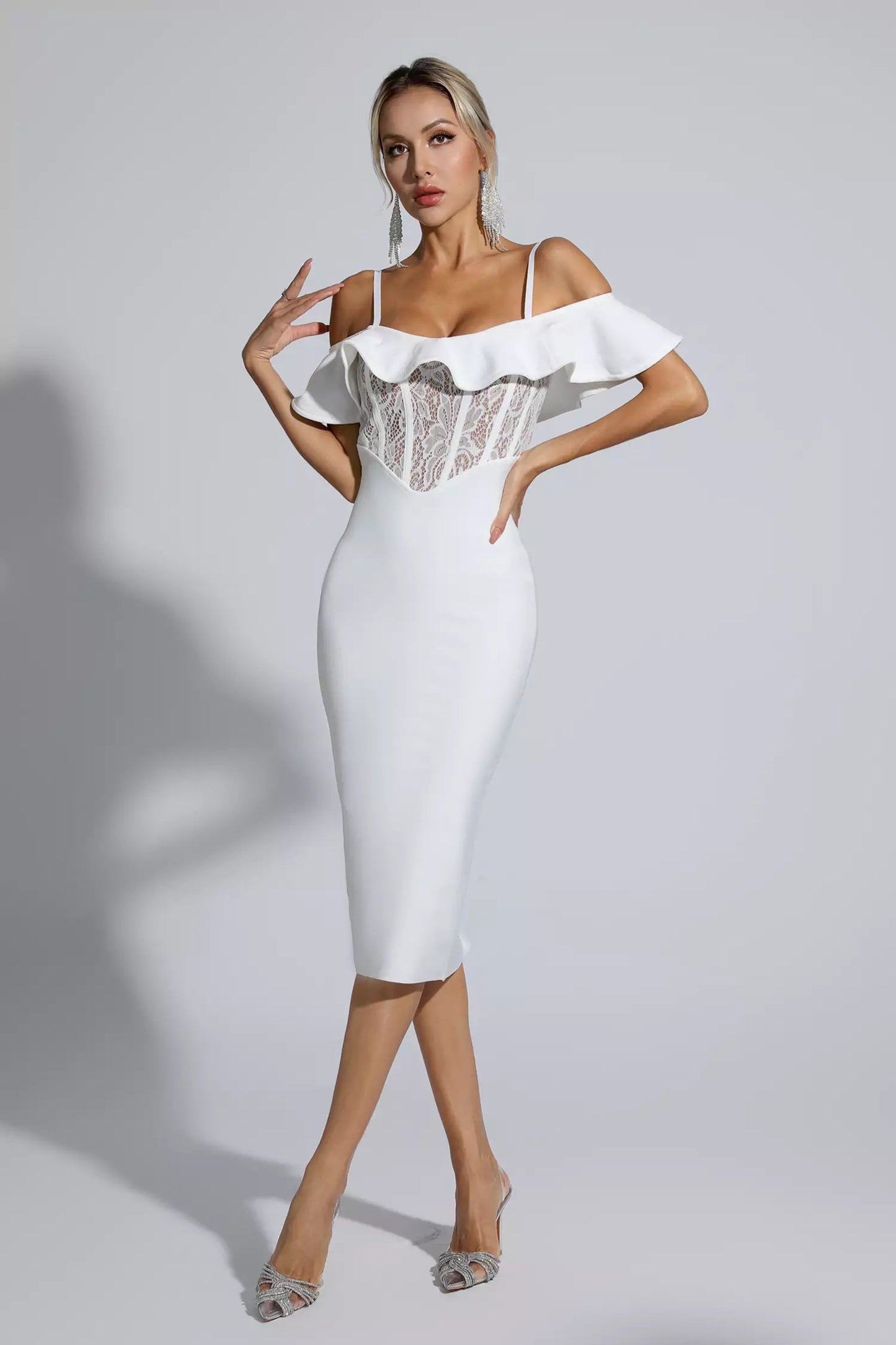 Alicia White Lace Bandage Midi Dress