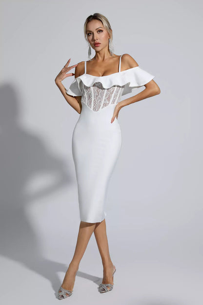 Alicia White Lace Bandage Midi Dress