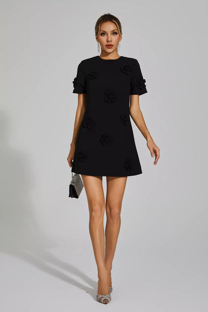 Alison Black Jacquard Floral Mini Dress