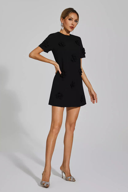 Alison Black Jacquard Floral Mini Dress