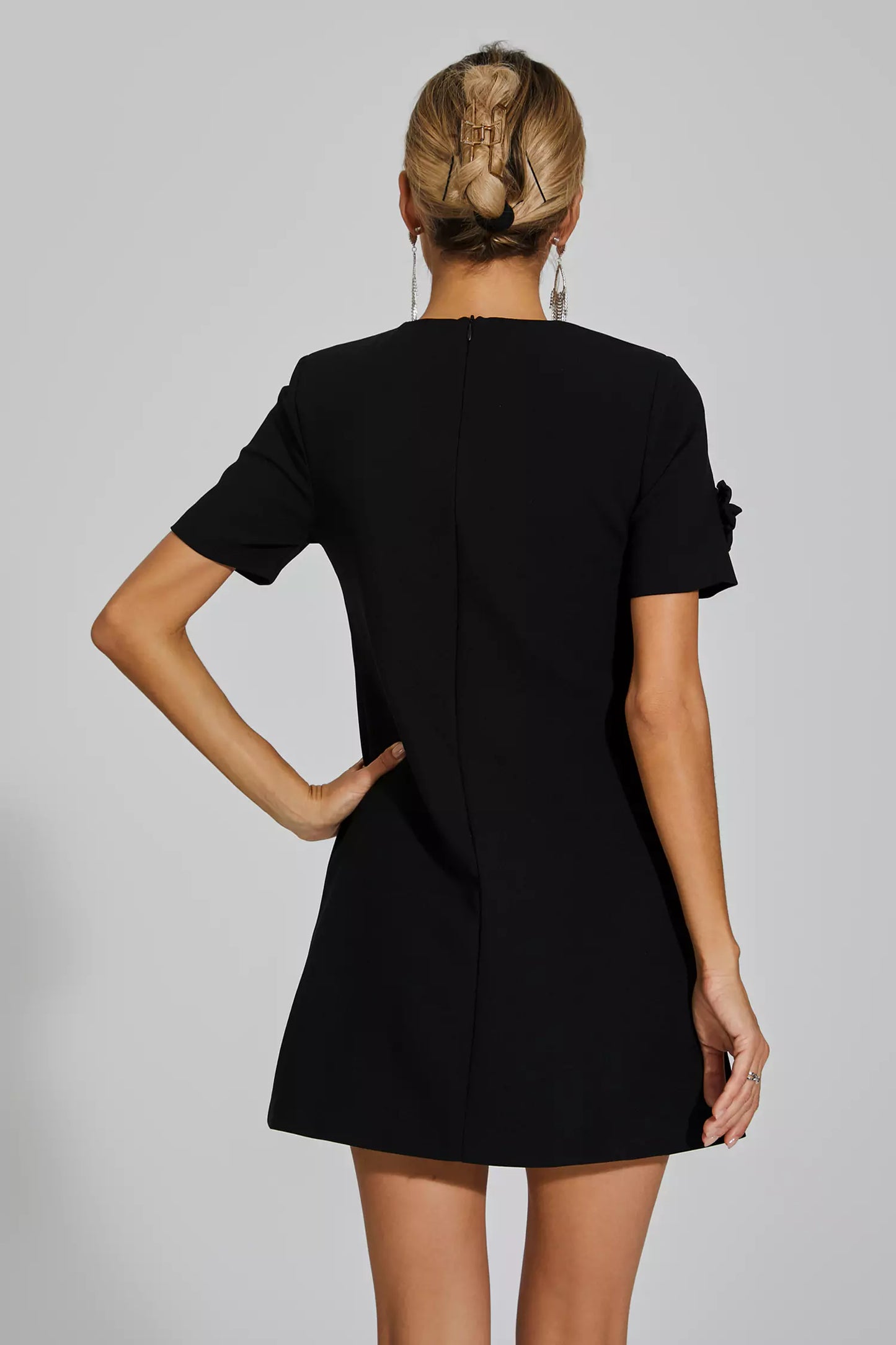 Alison Black Jacquard Floral Mini Dress