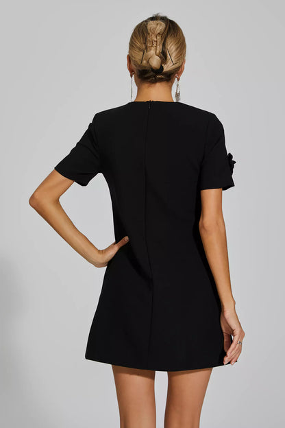 Alison Black Jacquard Floral Mini Dress