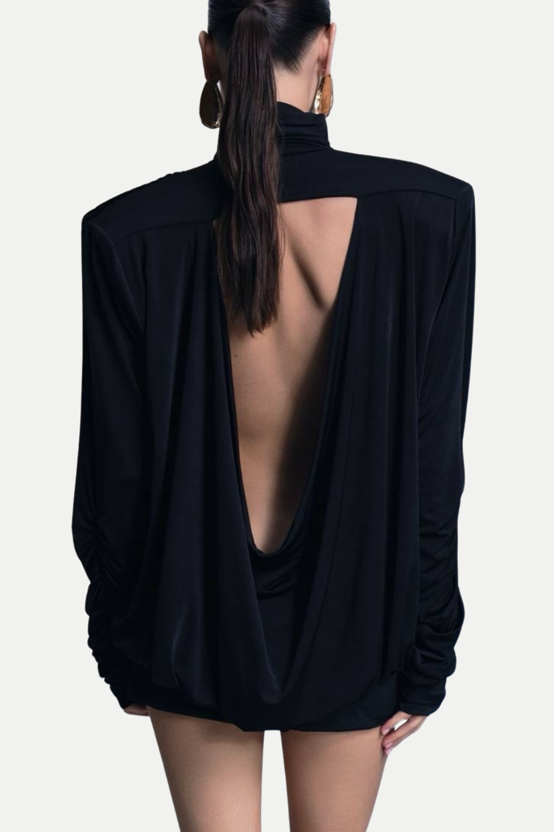 Alestair Backless Ruched Mini Dress - Black