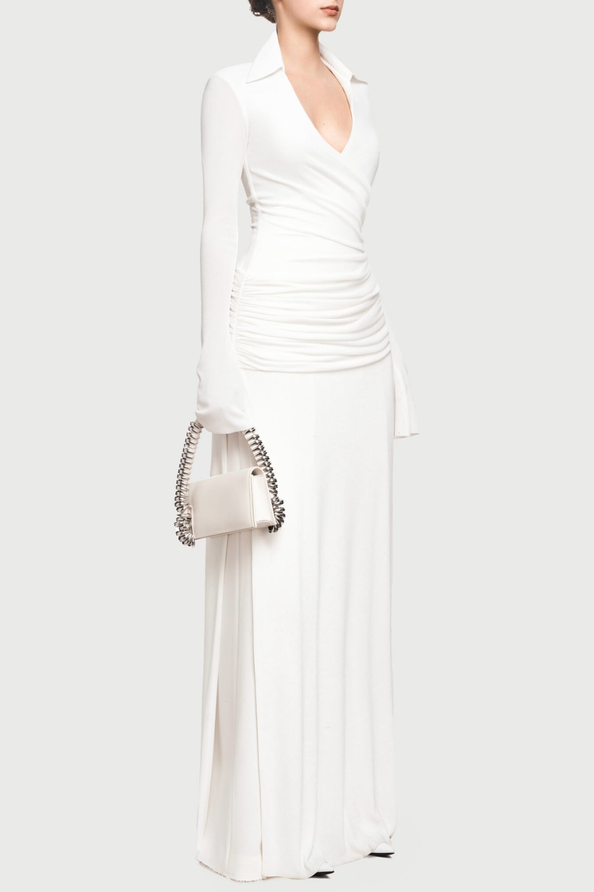 Alistair Shirt Collar Draped Maxi Dress - White