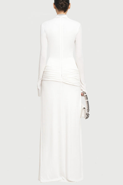 Alistair Shirt Collar Draped Maxi Dress - White