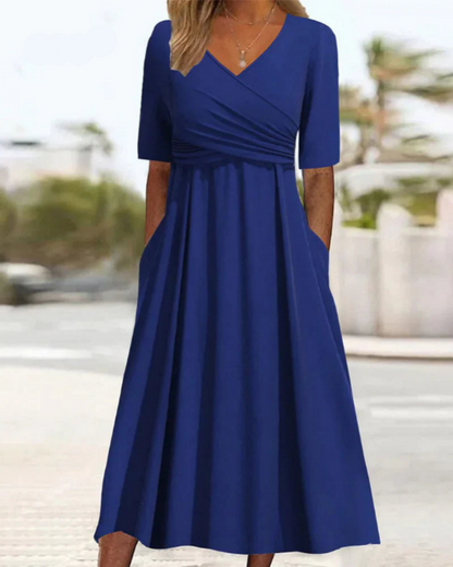 | Women's Short-Sleeved Wrap Dress, Elegant, Versatile