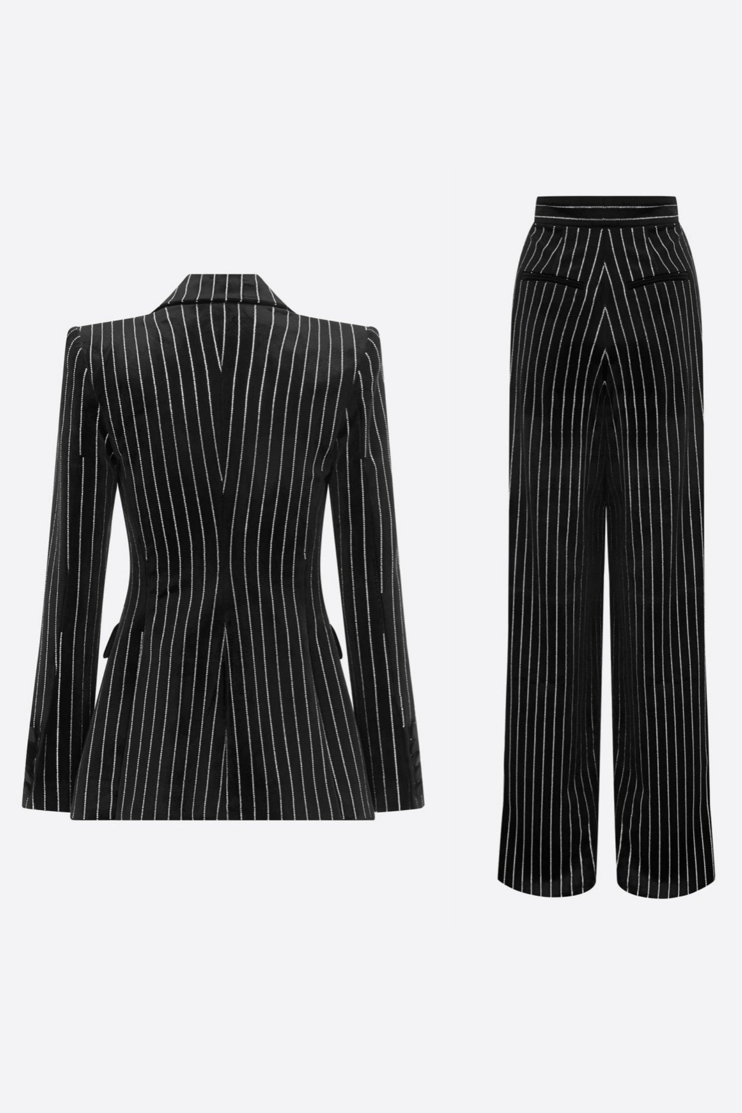 Ally Crystal Pinstripe Blazer Set - Black