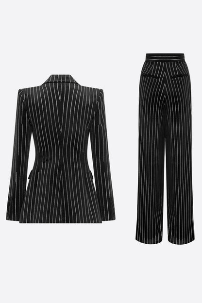 Ally Crystal Pinstripe Blazer Set - Black