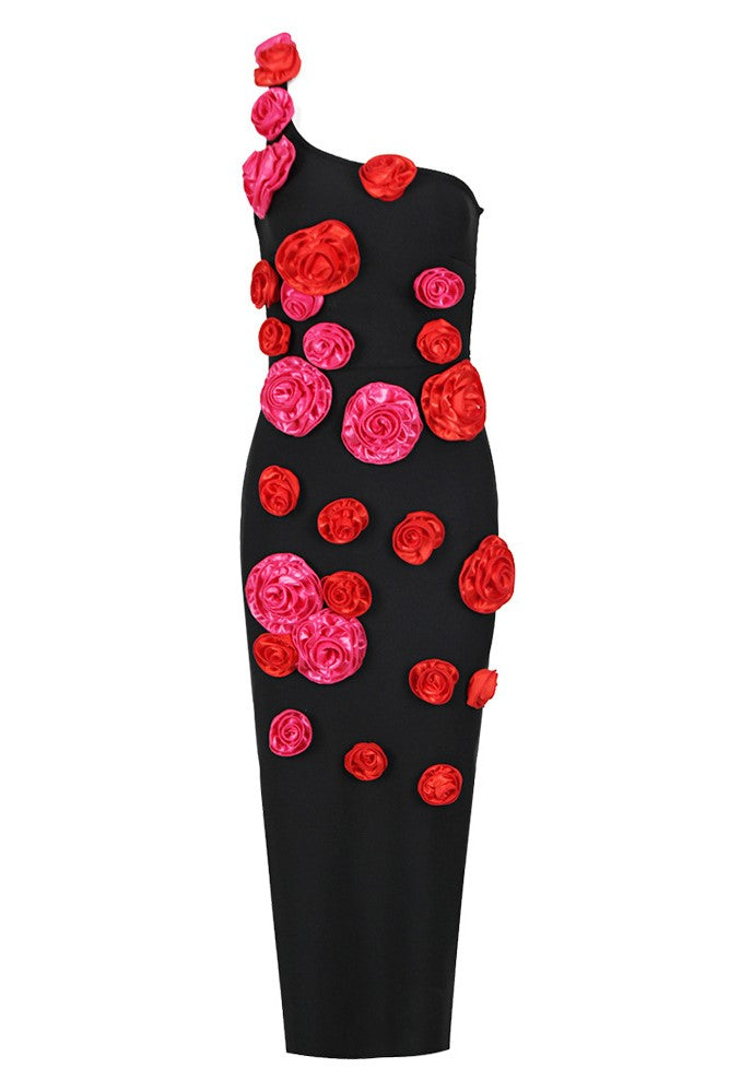 Allyson One Shoulder Floral Midi Bandage Dress