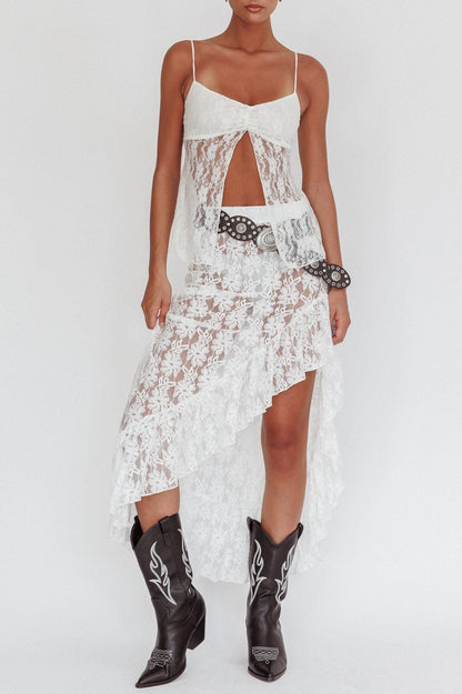 Alondra Lace Split Top - White