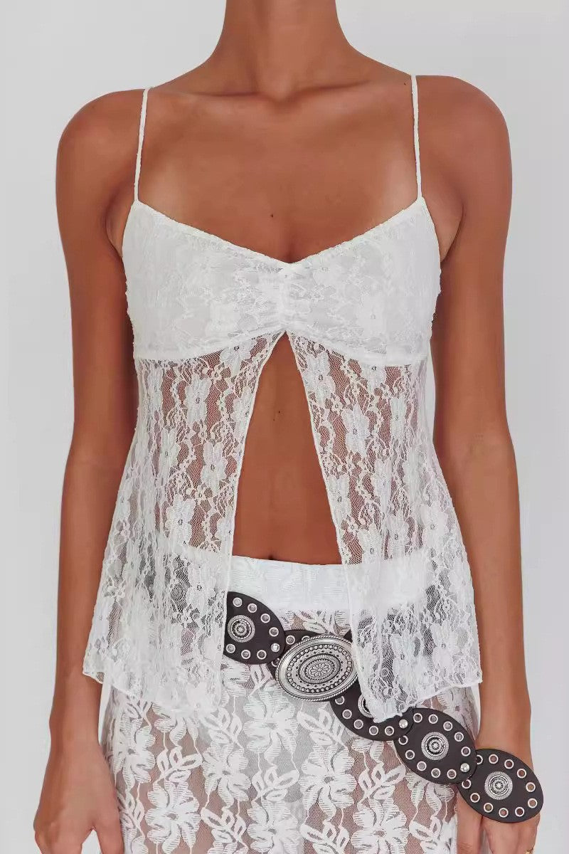Alondra Lace Split Top - White