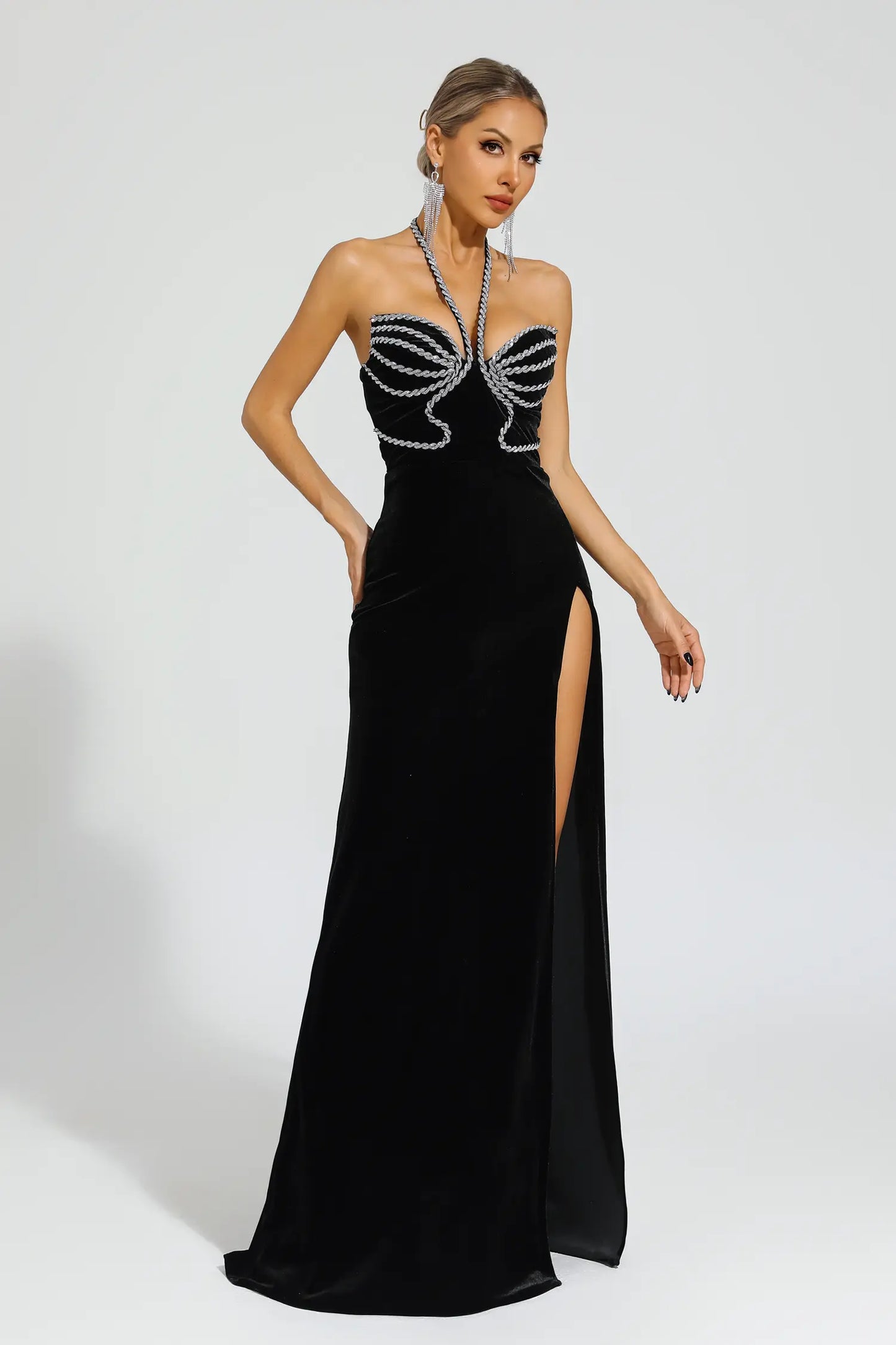 Alston Black Diamond Halter Dress