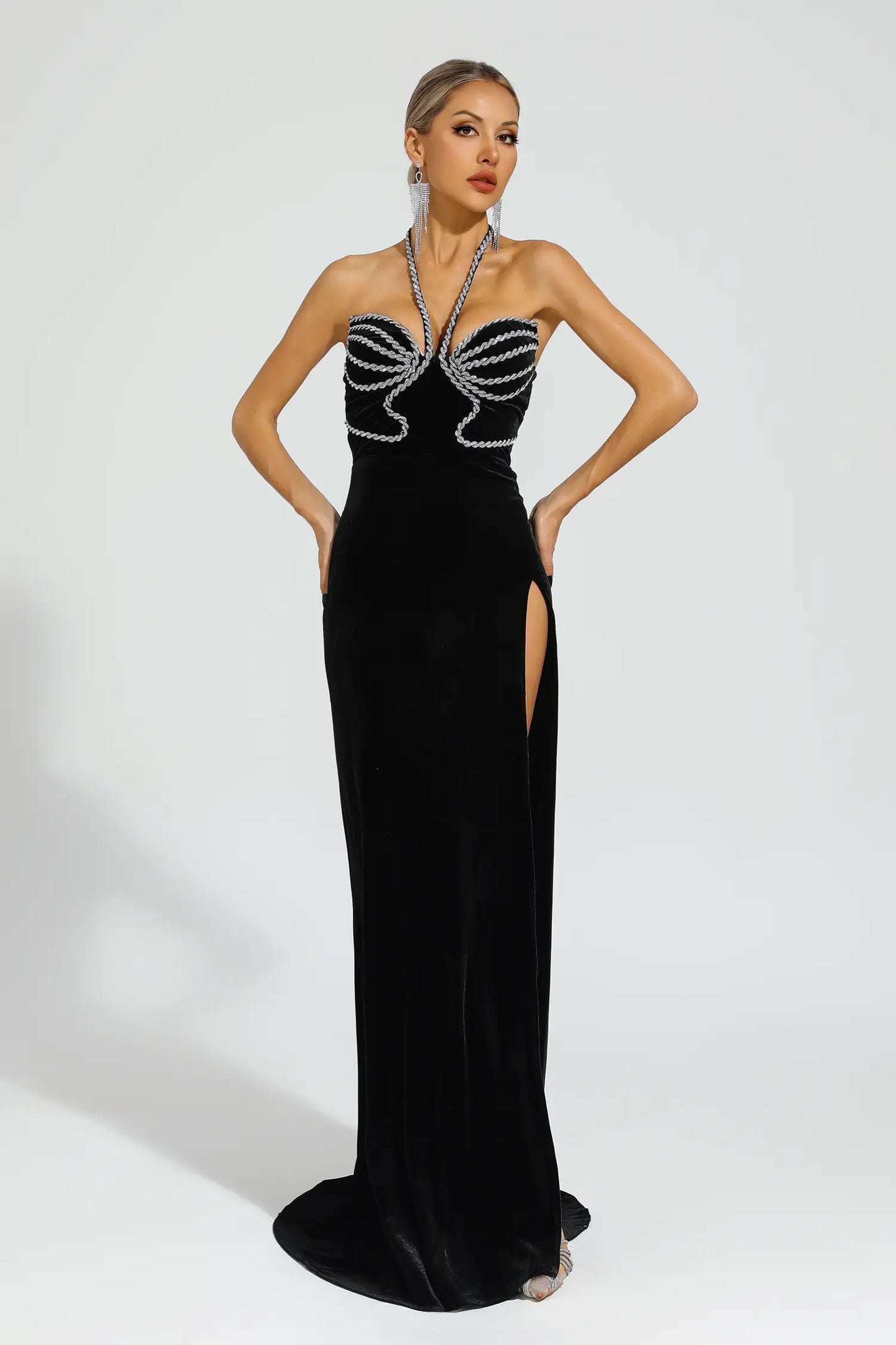 Alston Black Diamond Halter Dress