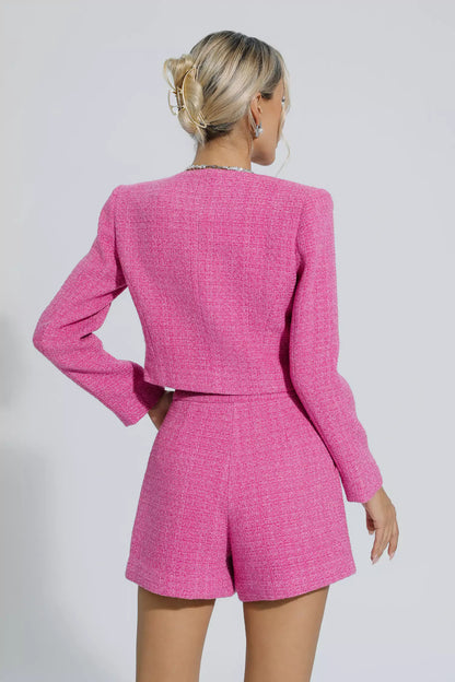 Amaia Woolen Blazer Set-Rose Red