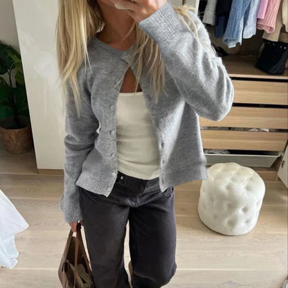 Retro Round Neck Long Sleeve Lazy Wind Knit Cardigan