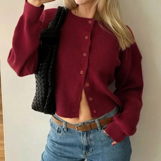 Retro Round Neck Long Sleeve Lazy Wind Knit Cardigan