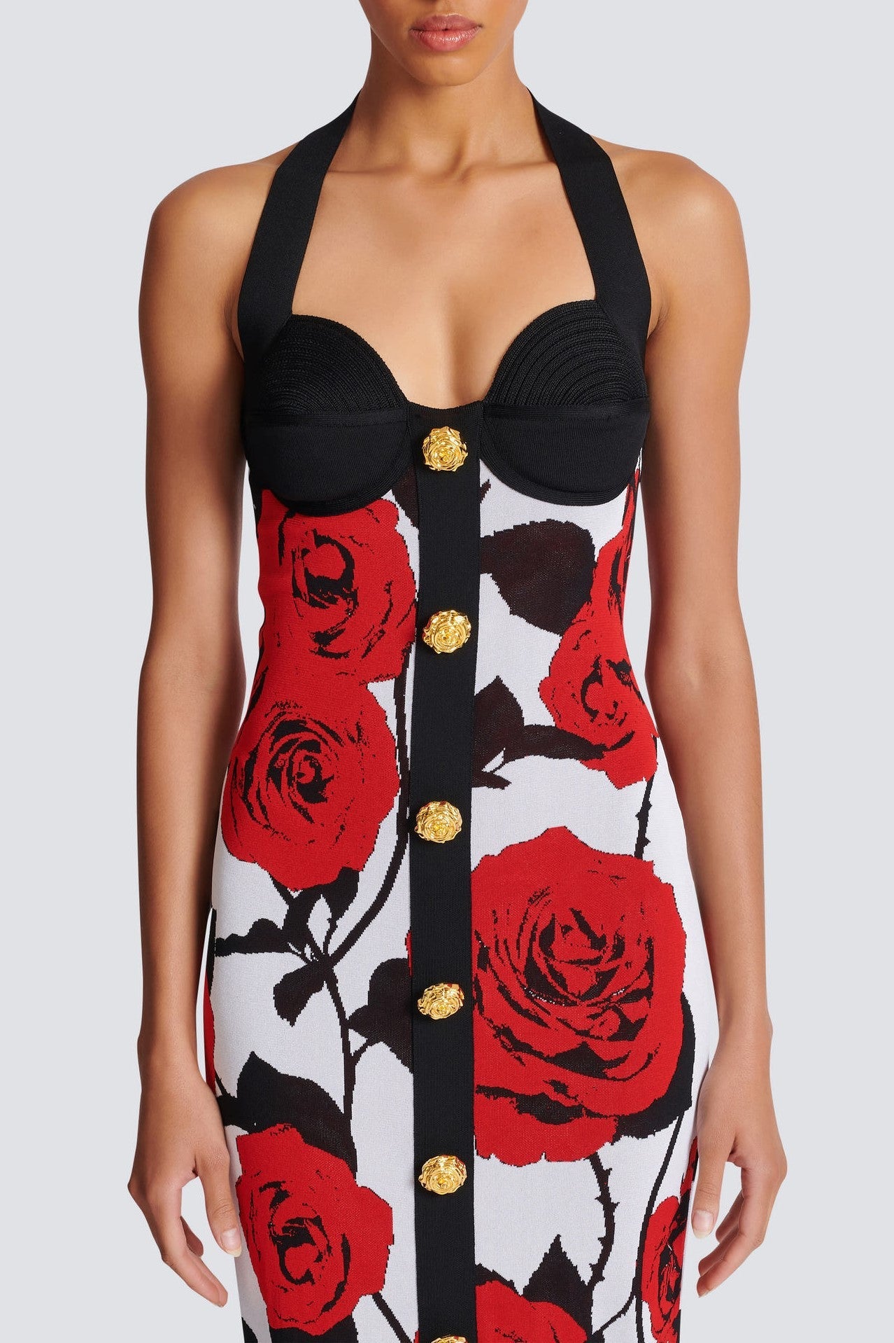 Amiya Rose Jacquard Halter Midi Bandage Dress