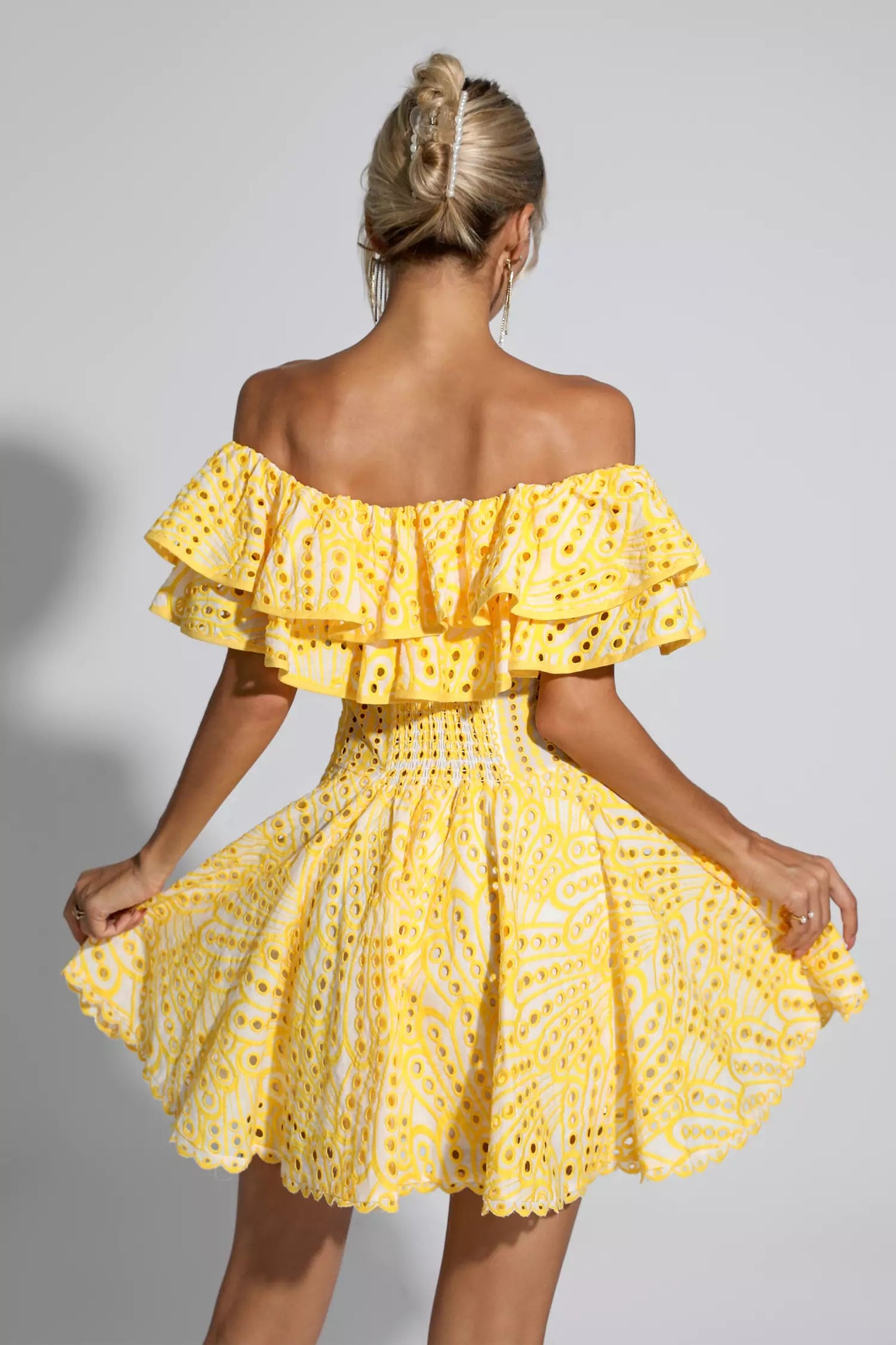 Amora Cutout Ruffle Mini Dress-Yellow