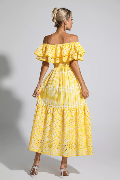 Malani Yellow Cutout Ruffle Maxi Dress