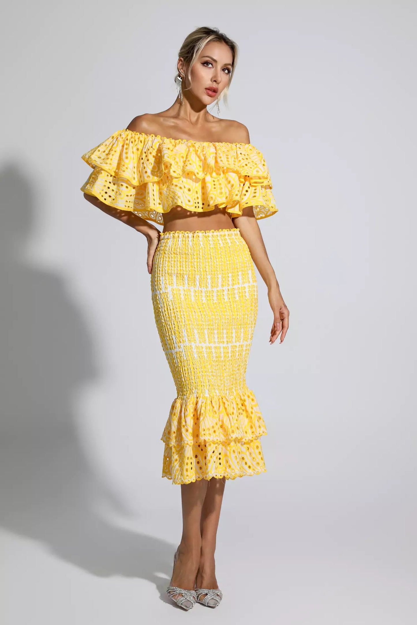 Anaya Yellow Cutout Ruffle Set