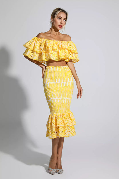 Anaya Yellow Cutout Ruffle Set