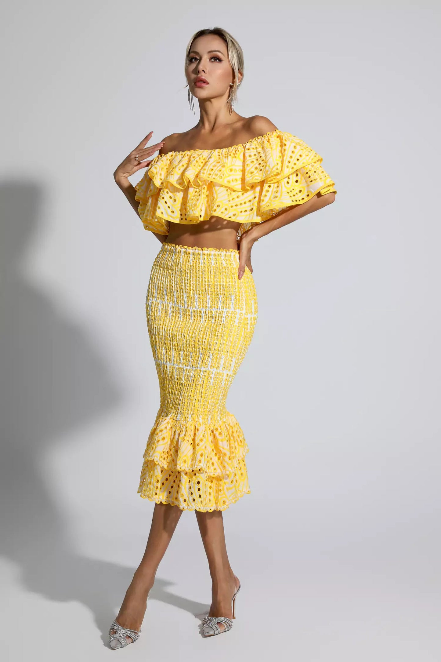 Anaya Yellow Cutout Ruffle Set