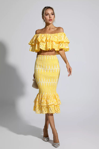 Anaya Yellow Cutout Ruffle Set