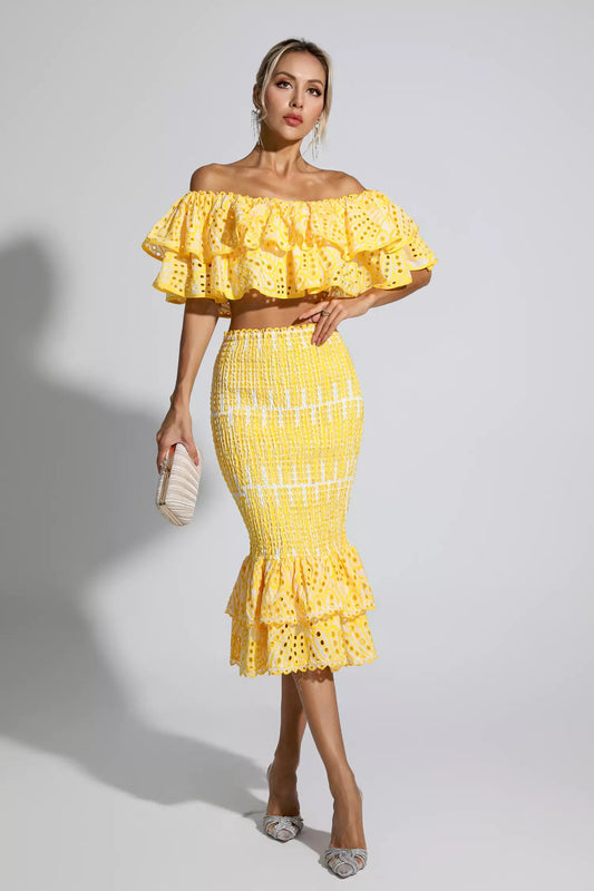 Anaya Yellow Cutout Ruffle Set
