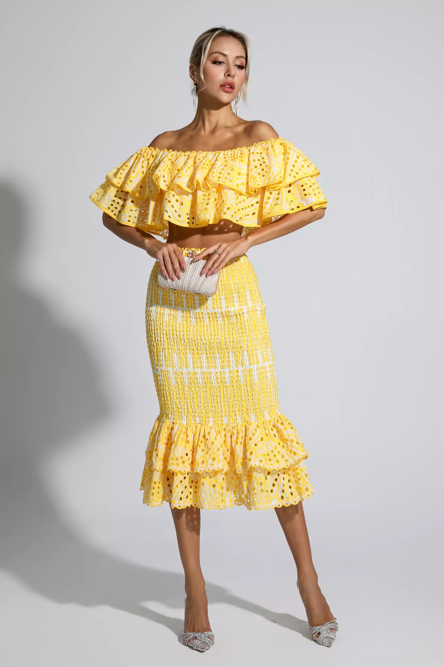 Anaya Yellow Cutout Ruffle Set