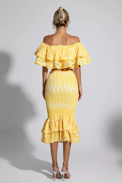 Anaya Yellow Cutout Ruffle Set